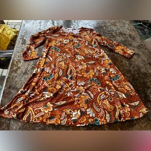 NWT Jamie & Layla Petite Brown Floral Paisley Casual Long Sleeve Dress PS EUC